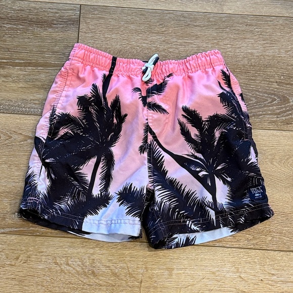 Spicy Tuna Boys Swim Trunks Shorts in Pink and Black Palm Design Size Youth 14 - Picture 1 of 6